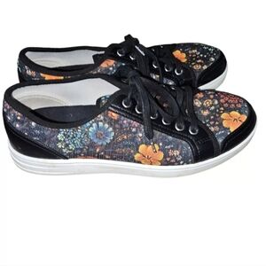 Traq by ALEGRIA Womens Black Floral Smart Walking Shoes Size EUR 40 9.5 10 Lyriq